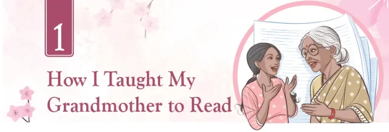 Illustration of a girl teaching her grandmother to read from Chapter 1 “How I Taught My Grandmother to Read”